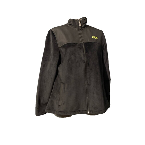Fila Women's Fleece Jacket‎ Large Black Full Zipper Soft - Picture 1 of 5